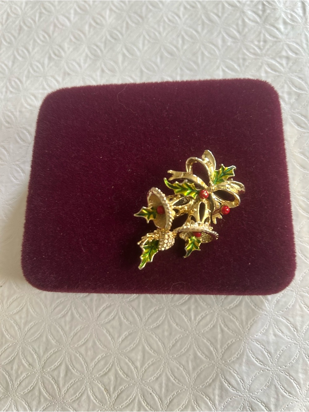 Gold Tone Gerryβs Holiday Bell & Holly Brooch with Red Accents